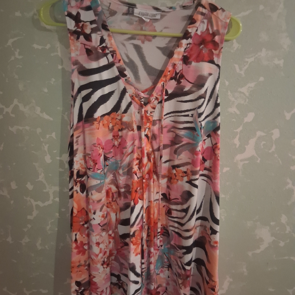 Jennifer Lopez Multicolor Floral Zebra Print Top